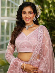 Pink net with Beads and Zarkan embroidery Semi-Stitched Lehenga choli & Dupatta