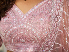 Pink net with Beads and Zarkan embroidery Semi-Stitched Lehenga choli & Dupatta