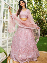 Pink net with Beads and Zarkan embroidery Semi-Stitched Lehenga choli & Dupatta