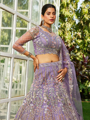 Mauve net and Coding and Zarkan embroidery Semi-Stitched Lehenga choli & Dupatta