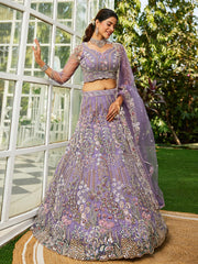 Mauve net and Coding and Zarkan embroidery Semi-Stitched Lehenga choli & Dupatta