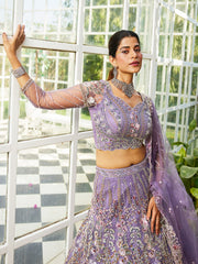 Mauve net and Coding and Zarkan embroidery Semi-Stitched Lehenga choli & Dupatta