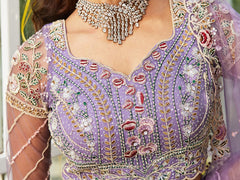 Mauve net and Coding and Zarkan embroidery Semi-Stitched Lehenga choli & Dupatta