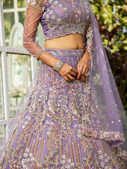 Mauve net and Coding and Zarkan embroidery Semi-Stitched Lehenga choli & Dupatta