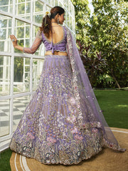 Mauve net and Coding and Zarkan embroidery Semi-Stitched Lehenga choli & Dupatta