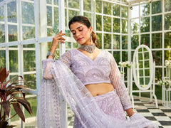 Lavdender net with Beads and Zarkan embroidery Semi-Stitched Lehenga choli & Dupatta