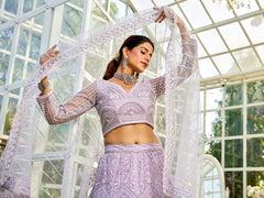 Lavdender net with Beads and Zarkan embroidery Semi-Stitched Lehenga choli & Dupatta