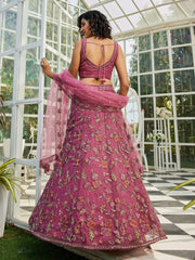 Pink net with Coding and Zarkan embroidery Semi-Stitched Lehenga choli & Dupatta