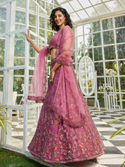 Pink net with Coding and Zarkan embroidery Semi-Stitched Lehenga choli & Dupatta