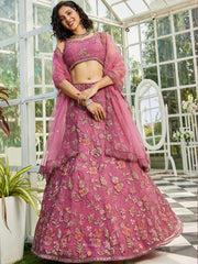 Pink net with Coding and Zarkan embroidery Semi-Stitched Lehenga choli & Dupatta