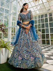 NavyBlue net and Coding & Zarkan embroidery Semi-Stitched Lehenga choli & Dupatta