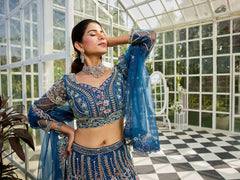 NavyBlue net and Coding & Zarkan embroidery Semi-Stitched Lehenga choli & Dupatta