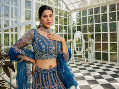 NavyBlue net and Coding & Zarkan embroidery Semi-Stitched Lehenga choli & Dupatta