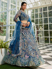 NavyBlue net and Coding & Zarkan embroidery Semi-Stitched Lehenga choli & Dupatta