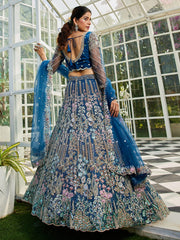 NavyBlue net and Coding & Zarkan embroidery Semi-Stitched Lehenga choli & Dupatta