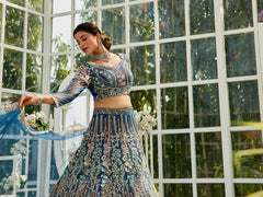 NavyBlue net and Coding & Zarkan embroidery Semi-Stitched Lehenga choli & Dupatta