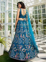 Navy Blue net with Coding and Zarkan embroidery Semi-Stitched Lehenga choli & Dupatta