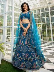 Navy Blue net with Coding and Zarkan embroidery Semi-Stitched Lehenga choli & Dupatta