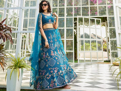 Navy Blue net with Coding and Zarkan embroidery Semi-Stitched Lehenga choli & Dupatta