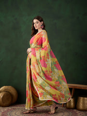 Floral Printed Saree With Blouse Piece