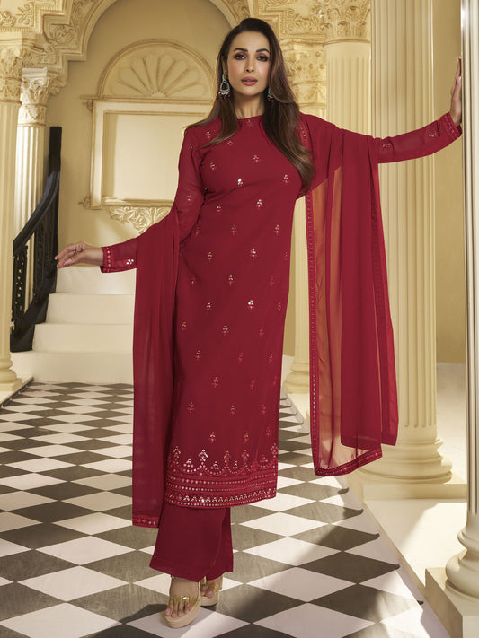 Malaika Arora Women Ethnic Motifs Embroidered Regular Sequinned Kurta with Palazzos & With Dupatta