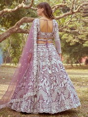 Lavender Pure Satin Sequins embroidery Semi-Stitched Lehenga choli & Dupatta