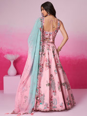 Pink Pure Silk Zarkan, Mirror and heavy Sequin embroidery Semi-Stitched Lehenga choli and Dupatta