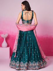 Teal Pure Georgette Sequin embroidery Semi-Stitched Lehenga choli and Dupatta