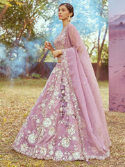 Lavender Organza Sequins embroidery Semi-Stitched Lehenga choli & Dupatta