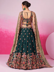 Green colour Chiffon Sequins embroidery Semi-Stitched Lehenga choli and Dupatta