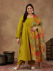 Round Neck Empire Anarkali Kurta With Trousers & Dupatta