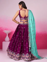 Burgundy Pure Georgette Sequin embroidery Semi-Stitched Lehenga choli and Dupatta