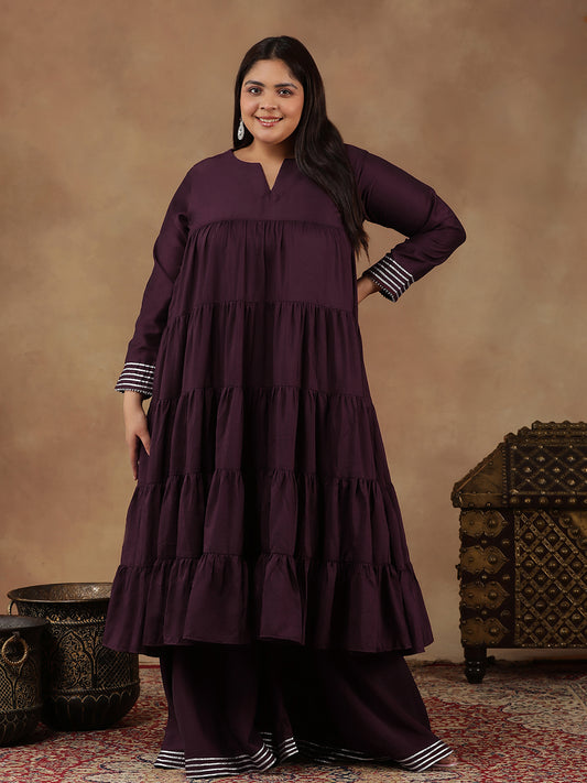 Purple Women Tiered Gotta Patti Kurta with Sharara