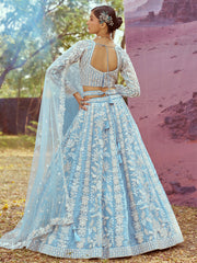 Sky Blue Organza Sequins embroidery Semi-Stitched Lehenga choli & Dupatta