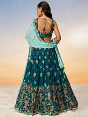 Teal Pure Georgette with heavy Sequins embroidery Semi-Stitched Lehenga choli & Dupatta