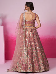 Rose gold Bridel Net Moti, Sequins embroidery Semi-Stitched Bridel Lehenga choli and Dupatta