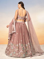 Rose gold Pure Georgette Sequins embroidery Semi-Stitched Lehenga choli & Dupatta