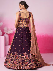 Burgundy colour Chiffon Sequins embroidery Semi-Stitched Lehenga choli and Dupatta