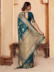 Teal Zari Woven Banarasi Saree