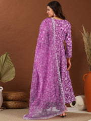 Women Purple Floral Printed Anarkali Kurta Set