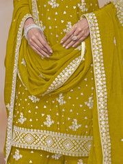 Classic Mustard Color Festive Look Palazzo Suit In Chinon