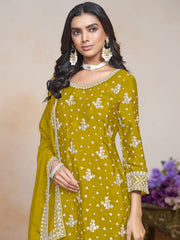 Classic Mustard Color Festive Look Palazzo Suit In Chinon