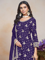 Chinon Purple Color Festive Look Trendy Palazzo Suit