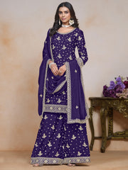 Chinon Purple Color Festive Look Trendy Palazzo Suit