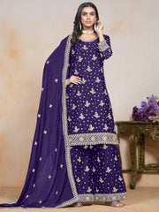 Chinon Purple Color Festive Look Trendy Palazzo Suit