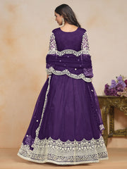 Embroidered Net Abaya Style Suit in Purple