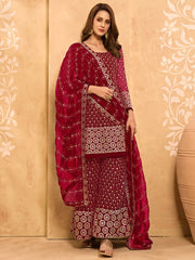 Rani Pink Mirror Embroidered Georgette Sharara Suit