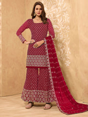 Rani Pink Mirror Embroidered Georgette Sharara Suit