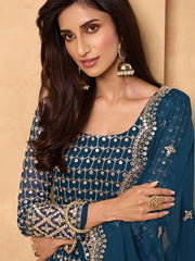 Royal Blue Embroidered Georgette Sharara Suit