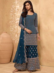 Royal Blue Embroidered Georgette Sharara Suit